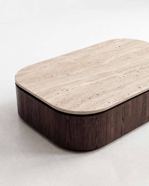 NOMA COFFEE TABLE Dark Oak / With Travertine Stone
