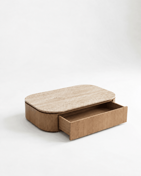 NOMA COFFEE TABLE Natural Oak / With Travertine Stone